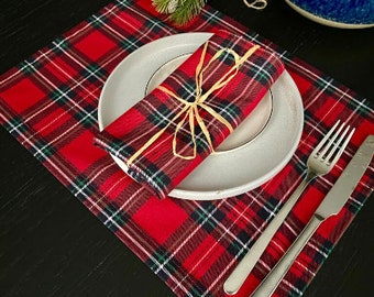 Tartan Linen Placemats, Christmas Placemats set, Linen Plaid Table Placemats, Holiday Placemats, Scottish Placemats