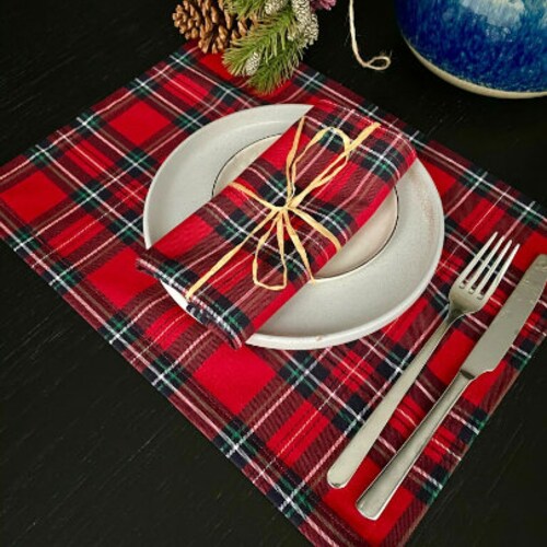 Tartan Linen Placemats Christmas Placemats Set Linen Plaid Etsy