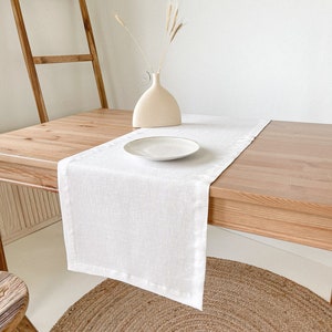 Linen Table Runner with Mitered Corners, Sustainable Table Decor in Various Sizes and Colors Off White
