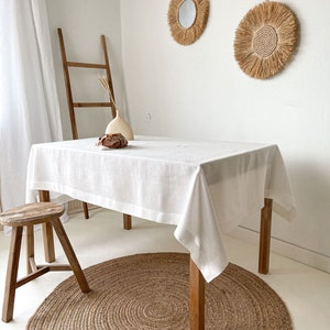 Handmade Linen Tablecloth, Vintage Tablecloth, Boho Table Cover, Farmhouse Tablecloth, European Flax Tablecloth Off White