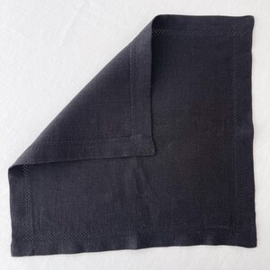 Black Linen Table Napkins with Hemstitch and Mitered Corners, Cloth Napkins Set, Minimalist Linen Table Design image 5