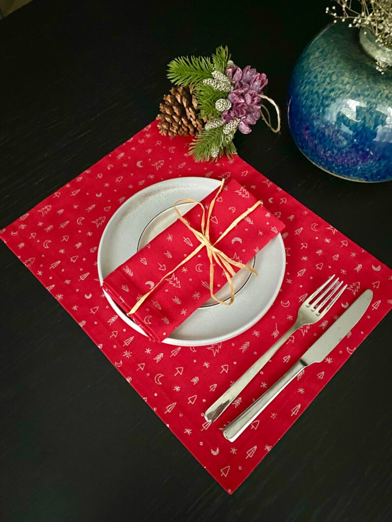 Red Christmas Table Placemats 2 pcs Handgemaakte Xmas Table Etsy