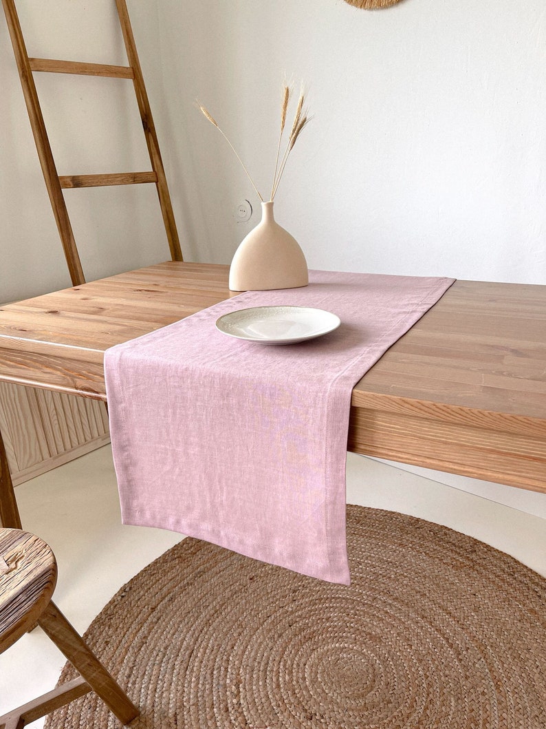 Light Pink Table Linen Runner, Nordic Table Runner, Summer Table Runner, Dusty Rose Table Runner image 1