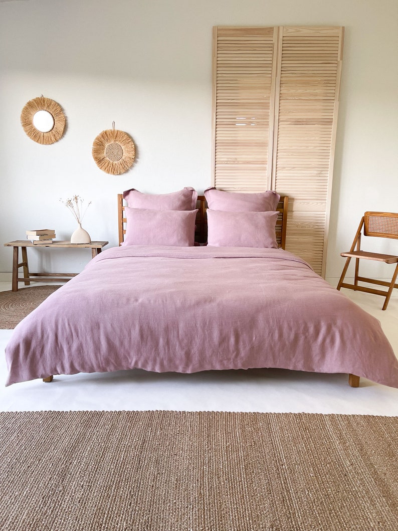 Washed Linen Duvet Cover in Dusty Pink Etsy