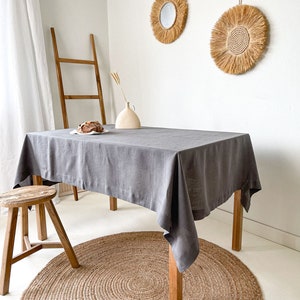 Handmade Linen Tablecloth, Vintage Tablecloth, Boho Table Cover, Farmhouse Tablecloth, European Flax Tablecloth Gray