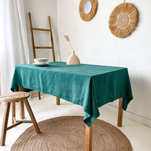 Handmade Linen Tablecloth, Vintage Tablecloth, Boho Table Cover, Farmhouse Tablecloth, European Flax Tablecloth Green