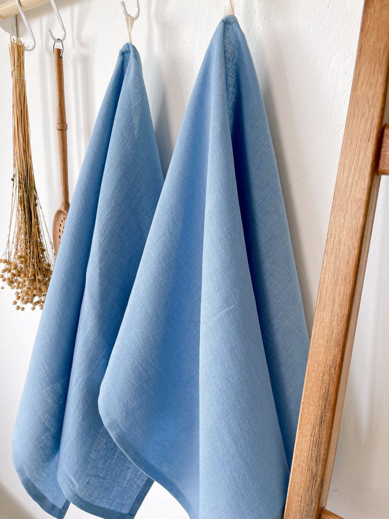 Linen Tea Towel in Light Blue, Washed Linen Kitchen Towel, Sustainable ...