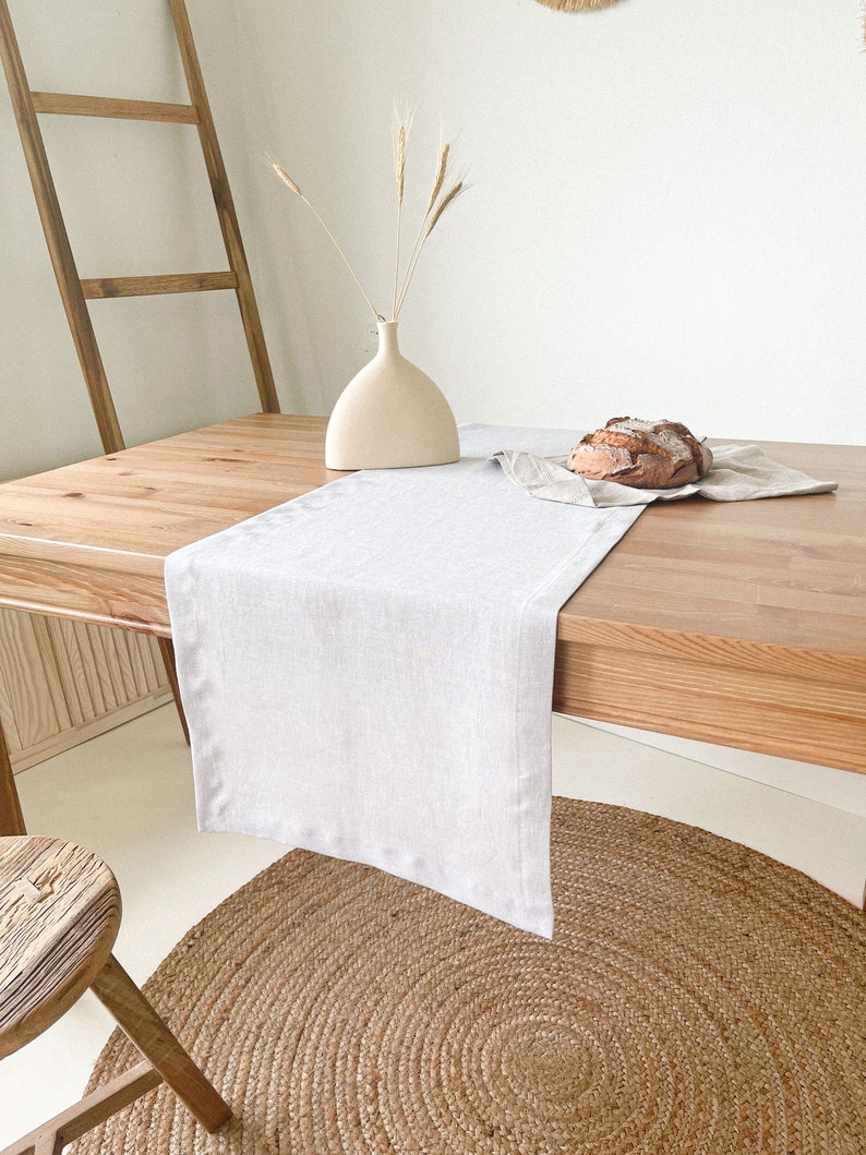 Linen Table Runner with Mitered Corners, Sustainable Table Decor in Various Sizes and Colors Light Gray