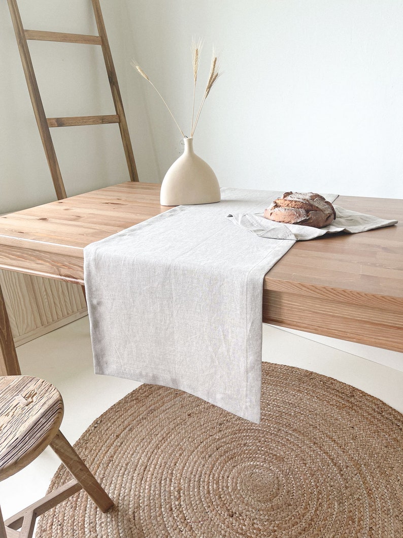 Linen Table Runner with Mitered Corners, Sustainable Table Decor in Various Sizes and Colors Beige