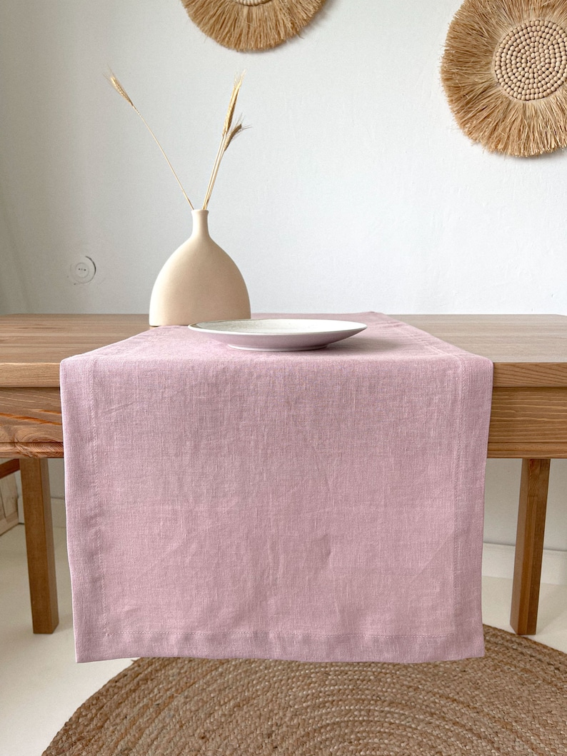 Light Pink Table Linen Runner, Nordic Table Runner, Summer Table Runner, Dusty Rose Table Runner image 4