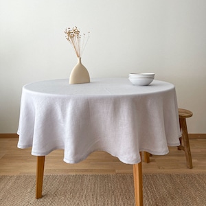 Light Gray Linen Tablecloth, Washed Circle Table Linen with Hemstitch, Sustainable Table Decor