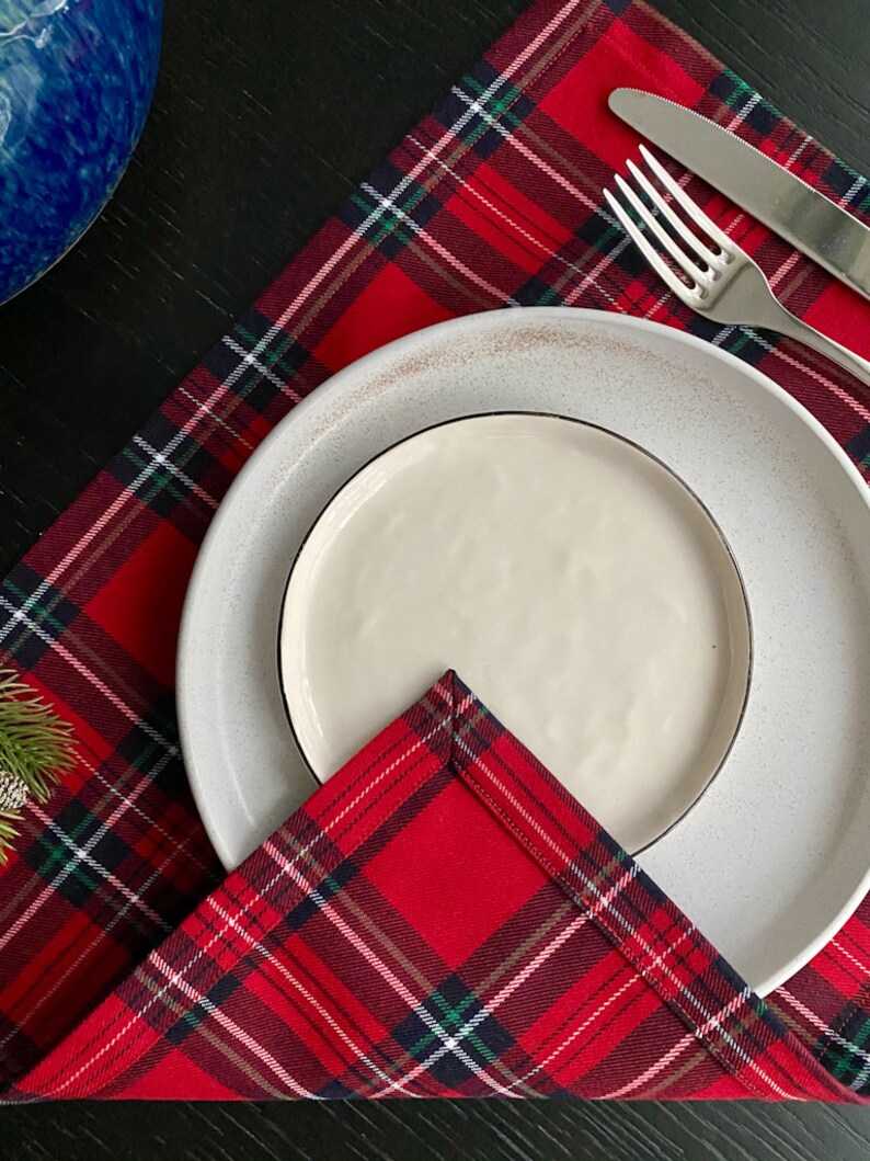 Tartan Linen Placemats Christmas Placemats Set Linen Plaid Etsy