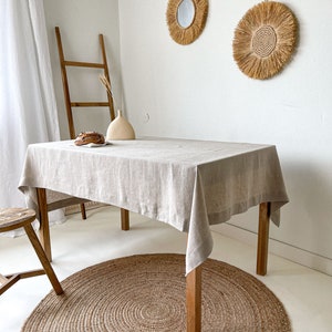 Handmade Linen Tablecloth, Vintage Tablecloth, Boho Table Cover, Farmhouse Tablecloth, European Flax Tablecloth Beige