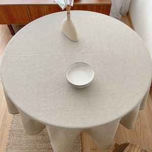 Natural Flax Circle Table Cloth, Washed Round Table Linen with Hemstitch, Sustainable Table Decor image 4