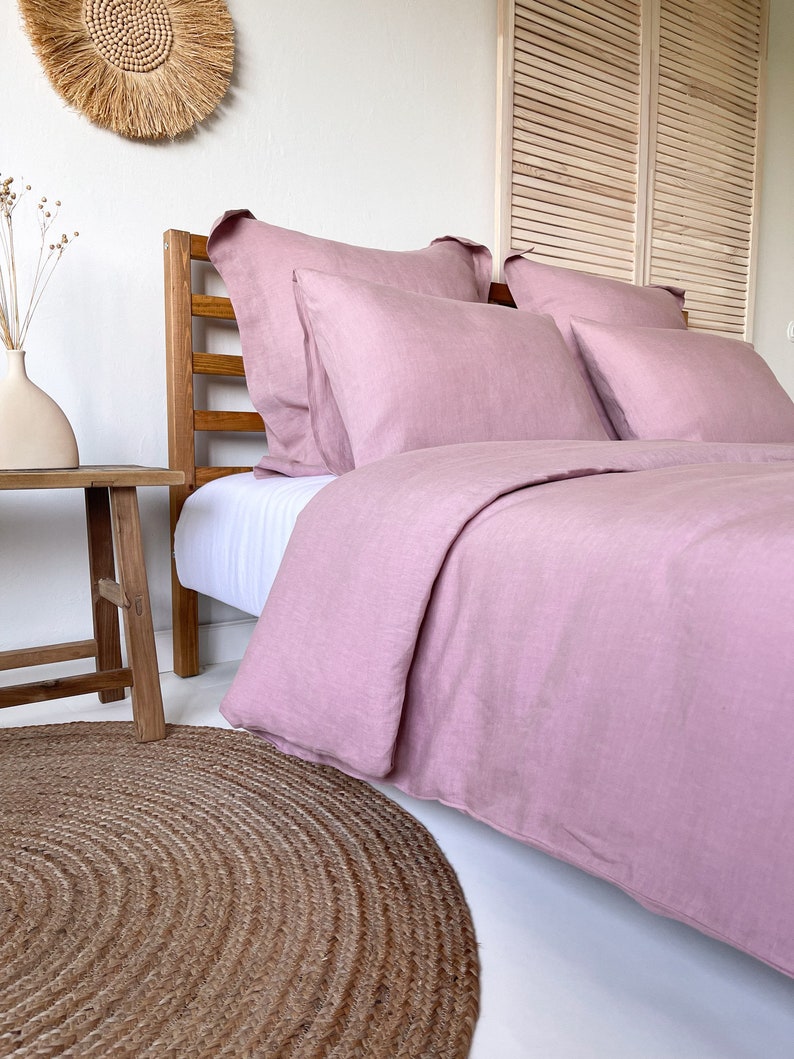 Washed Linen Duvet Cover in Dusty Pink Etsy