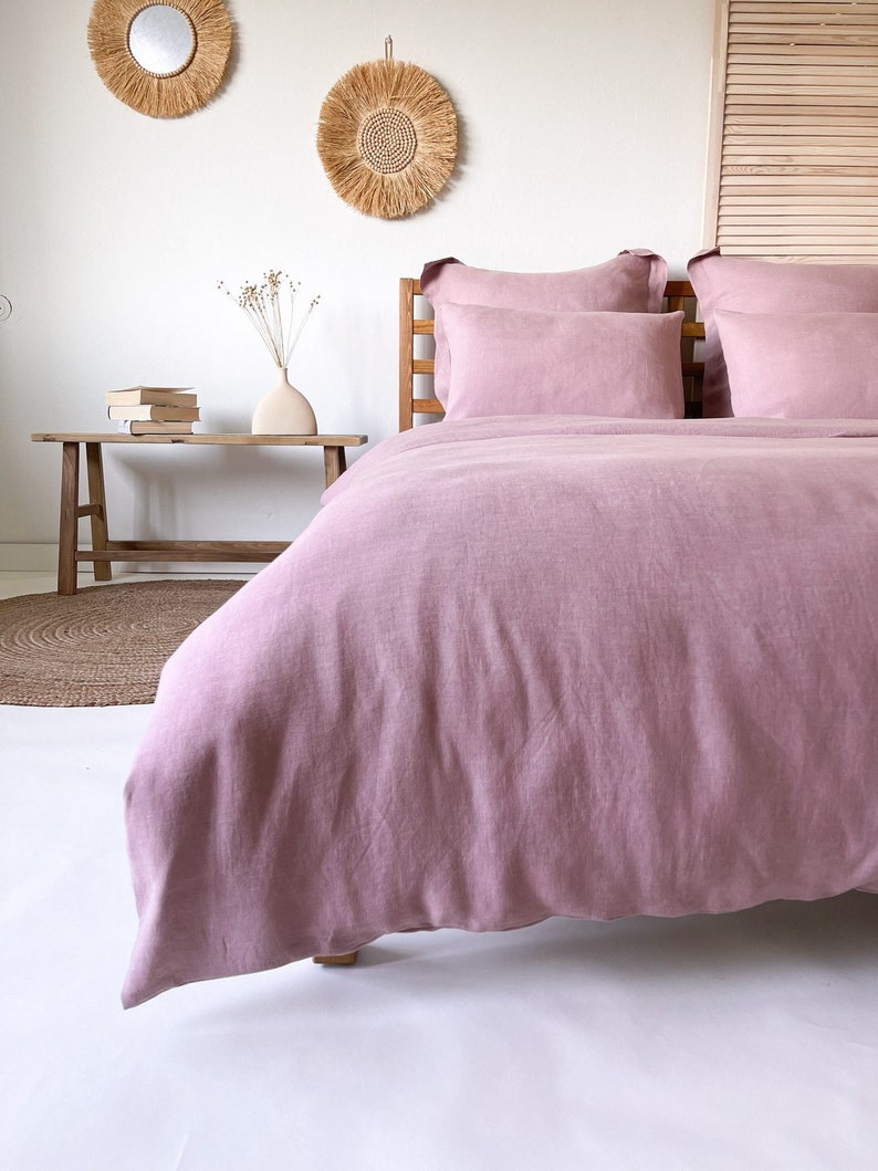 Washed Linen Duvet Cover in Dusty Pink Etsy