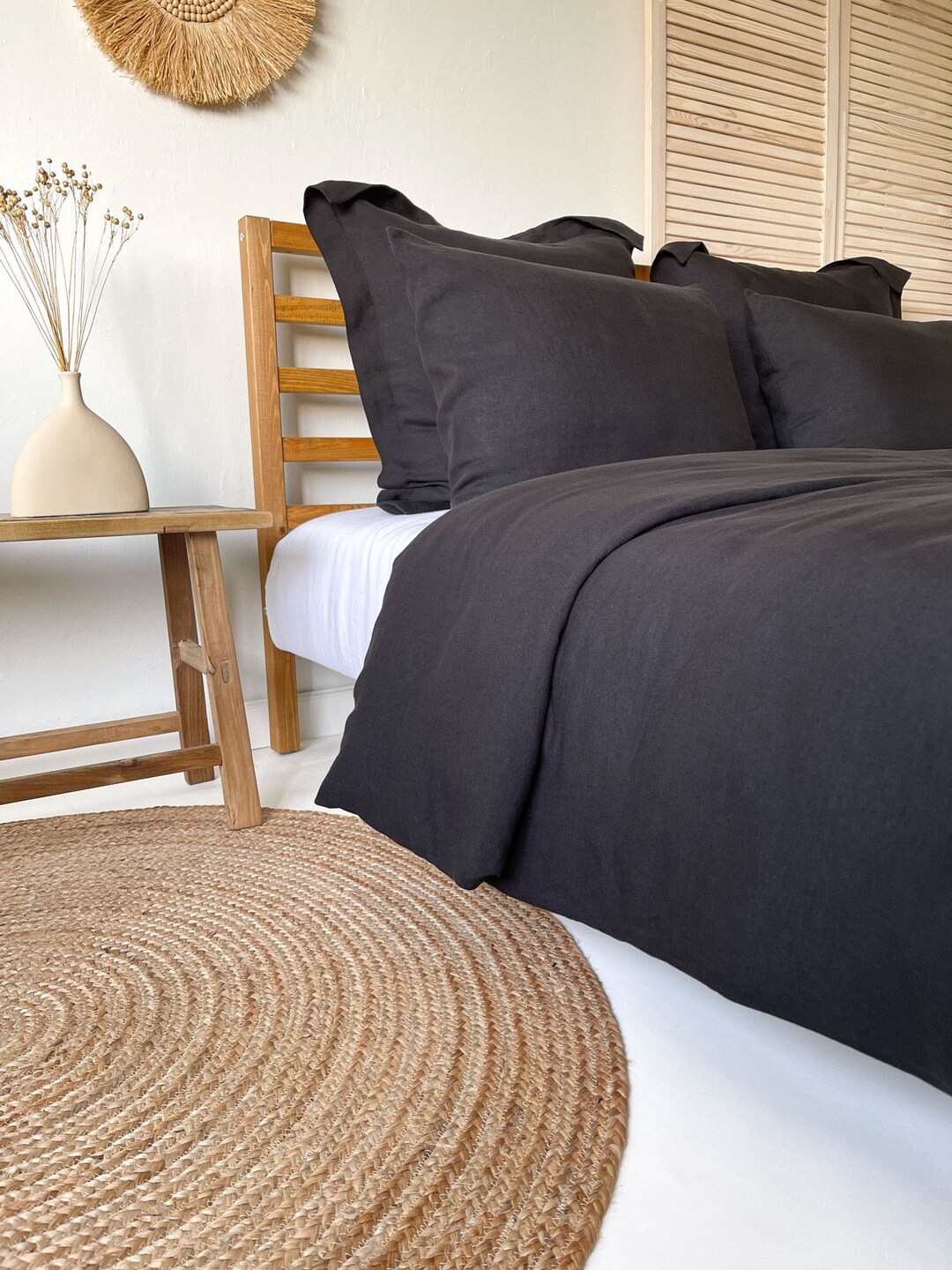 Naturally Soft Black Linen Duvet Cover, Beautifully Textured Quilt Cover, Twin, King, Queen ...
