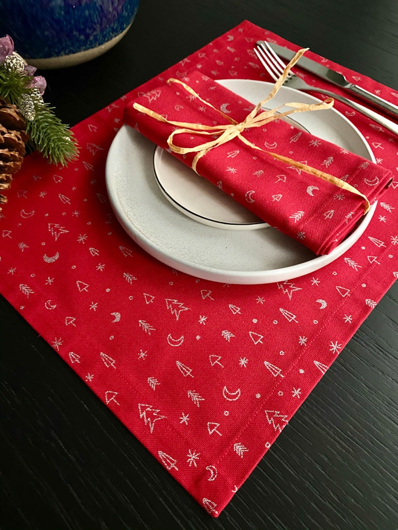 Rote Weihnachten Tisch Tischsets 2 Stück Handgemachte Xmas Etsy