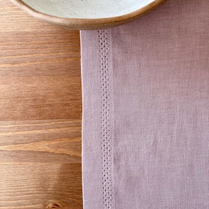 Unique Linen Table Runner with Hemstitch in Dusty Rose, Washed Linen Table Decor, Minimalist Table Decor