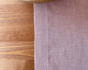 Unique Linen Table Runner with Hemstitch in Dusty Rose, Washed Linen Table Decor, Minimalist Table Decor