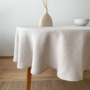 Round Linen Tablecloth with Hemstitch, Natural Flax Table Cloth, Washed Linen Table Cover in Variuos Colors, Washed Linen Table Decor