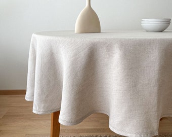 Mantel redondo de lino con dobladillo, mantel de lino natural, mantel de lino lavado en varios colores, decoración de mesa de lino lavado