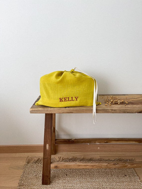 Personalized Yellow Linen Shoe Bag Summer Drawstring Shoe Bag Lightweight Shoe Bag Flax Bag Storage Chartreuse Linen Bag Etsy Canada