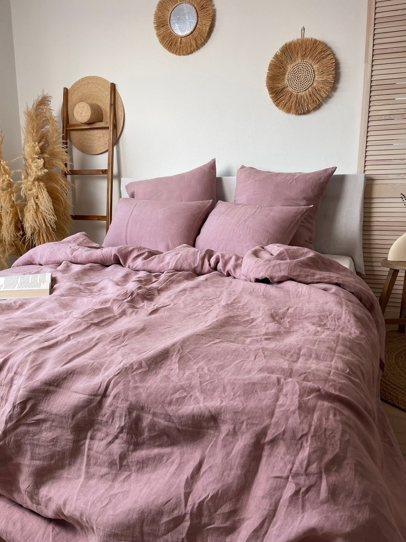 Washed Linen Duvet Cover in Dusty Pink Etsy