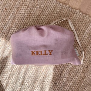 Dusty Rose Linen Shoe Bag, Light Pink Drawstring Shoe Bag, Girl Shoe Bag, Personalized Bag Storage image 2