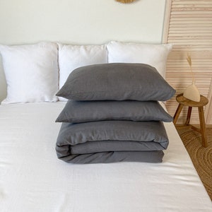 Linen Duvet Cover set in Charcoal dark gray,Twin, King, Queen, Double in Various Sizes, Sustainable Flax Bedding 2 pillowcases Pillowcases