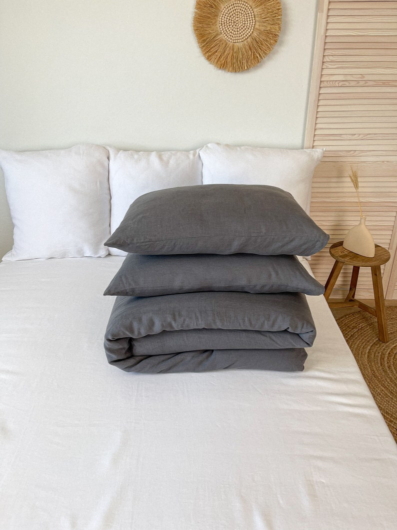 Linen Duvet Cover set in Charcoal dark gray,Twin, King, Queen, Double in Various Sizes, Sustainable Flax Bedding 2 pillowcases Pillowcases