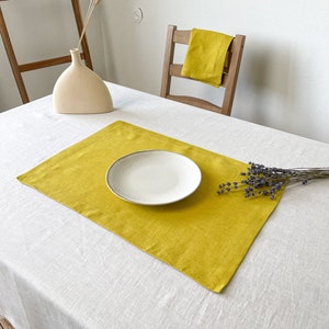 Yellow Linen Placemats, Summer Placemats set, Cloth Placemat, Linen Table Mat, Chartreuse Placemats