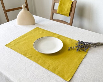 Yellow Linen Placemats, Summer Placemats set, Cloth Placemat, Linen Table Mat, Chartreuse Placemats