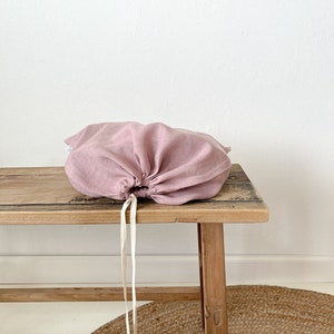 Dusty Rose Linen Shoe Bag, Light Pink Drawstring Shoe Bag, Girl Shoe Bag, Personalized Bag Storage image 4