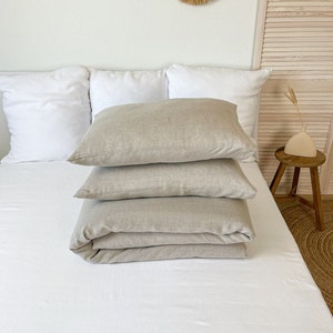 Beige Linen Bedding Set, Linen Duvet Cover and Two Linen Pillowcases, Washed Linen Bedding, Natural Flax Bedding, Queen King sizes Pillowcases