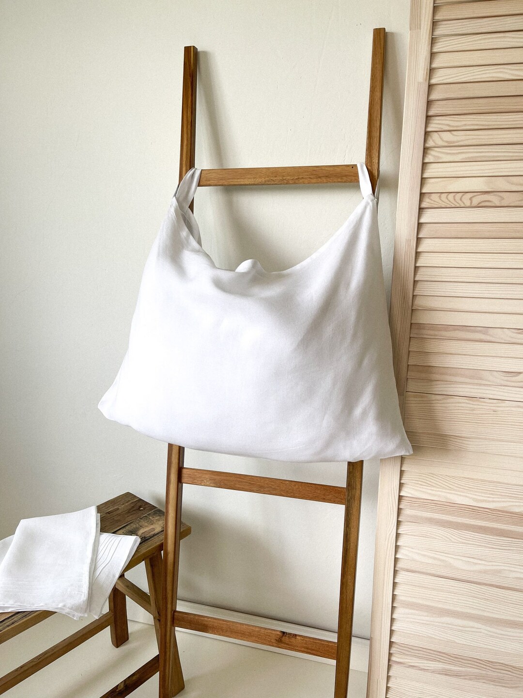Hanging Laundry Bag White Linen Laundry Organizer Clothes Etsy