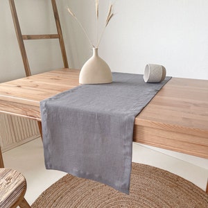 Linen Table Runner with Mitered Corners, Sustainable Table Decor in Various Sizes and Colors Gray