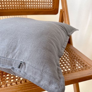 Charcoal Gray Cushion Cover, Linen Throw Pillow Cover with Edge, Zipper Cushion Cover for Sofa, Decorative Pillow Cover image 4