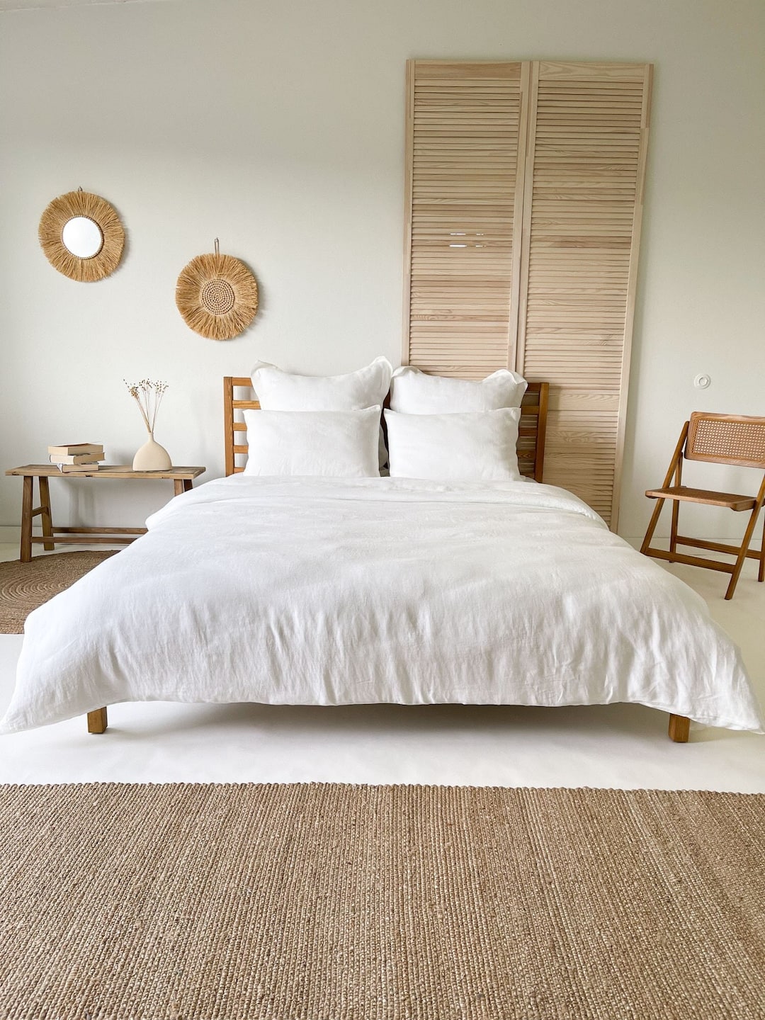 Off White Linen Duvet Cover, Textured European Flax Bedding, Feature Buttons or Zipper Closure