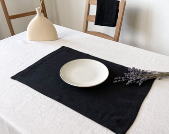 Black Linen Table Placemats, Organic Placemats set, Reusable Placemats, Dinner Placemats