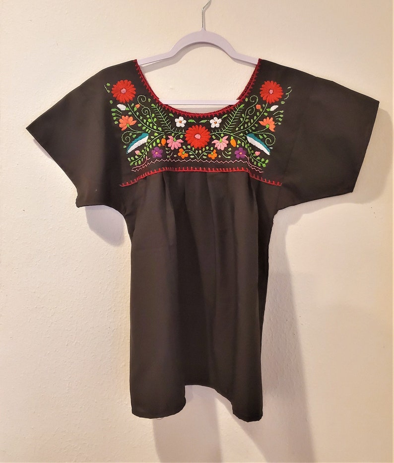 Mexican embroidered flower blouse