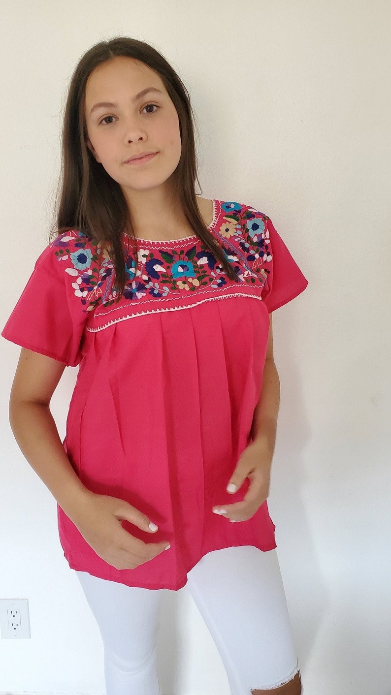 Mexican embroidered flower blouse