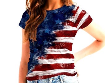 USA Flag Art Tee, Women's Patriotic Shirt, World Cup Outfit, 4th of July
