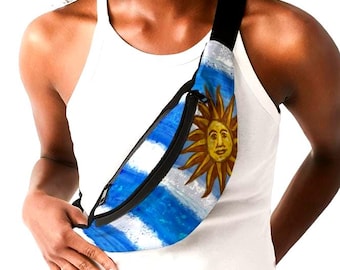 Uruguay Flag Fanny Pack,  Uruguay Crossbody Sling Bag, Soccer Fan Bag, Festival Belt Bag