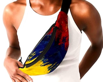 Bolsa transversal com estampa da bandeira da Colômbia, bolsa tiracolo colombiana, bolsa para torcedor de futebol, pochete para festivais, look perfeito para a Copa do Mundo da Colômbia