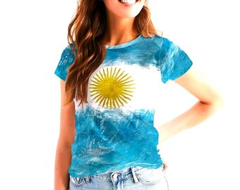 Maglietta da donna con bandiera argentina, maglietta orgoglio argentino, maglietta da calcio, abbigliamento per i Mondiali, regalo per lei