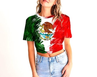 Crop top met Mexicaanse vlag, artistiek T-shirt Mexican Pride, outfit WK