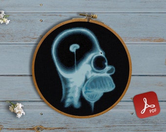X-Ray, Homer, Human, Brain, Meme, Funny, Joke, Medic, Hospital, Radiography, Xray - Modern Cross Stitch, Wall Art, X stitch pattern