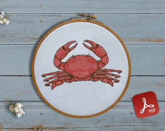 Crab, Crabs, Sea creatures, Ocean, Tropical, Cancer, Seafood, Shell, Starfish, Dolphin - Modern Cross Stitch, Wall Art, X stitch pattern
