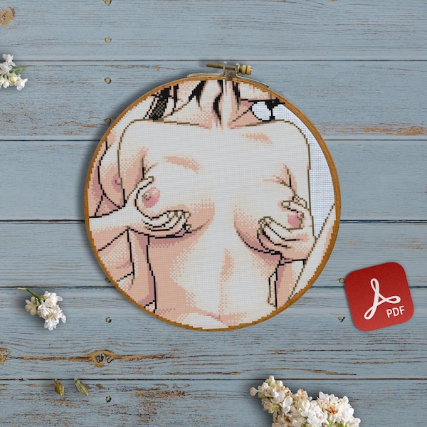 Lesbian Sex, LGBT, Lesbo, Love is Love, PRIDE, Sensitive, Tits, Breast, Hands, Cartoon - Modern Cross Stitch, Wall Art, X stitch pattern
